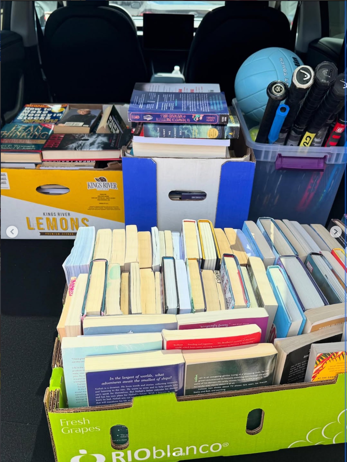 Donation collection — books and sports gear